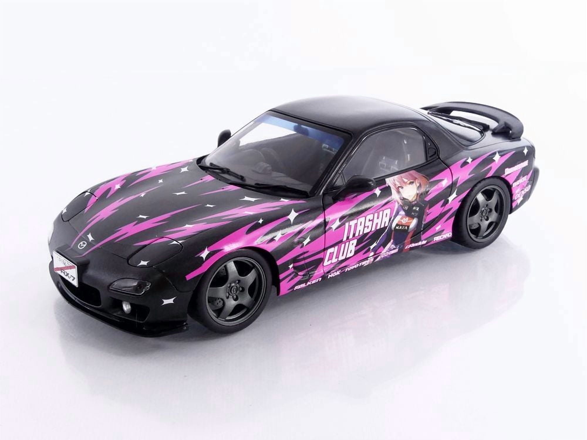 1994 Mazda RX7 (FDRS) RHD (Right Hand Drive) "Itasha Club" Black Metallic with Pink Graphics 1/18 Diecast Model Car by Solido
