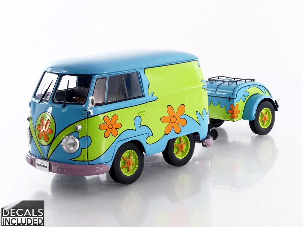 2024 Volkswagen Kool Kombi Van with Trailer "Ghost Hunter" Blue and Green with Graphics 1/18 Diecast Model Car by Solido