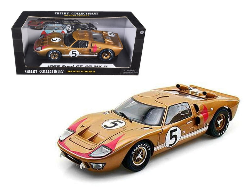 1966 Ford GT-40 MK II RHD (Right hand Drive) #5 Gold 24H of Le Mans 1/18 Diecast Model Car by Shelby Collectibles