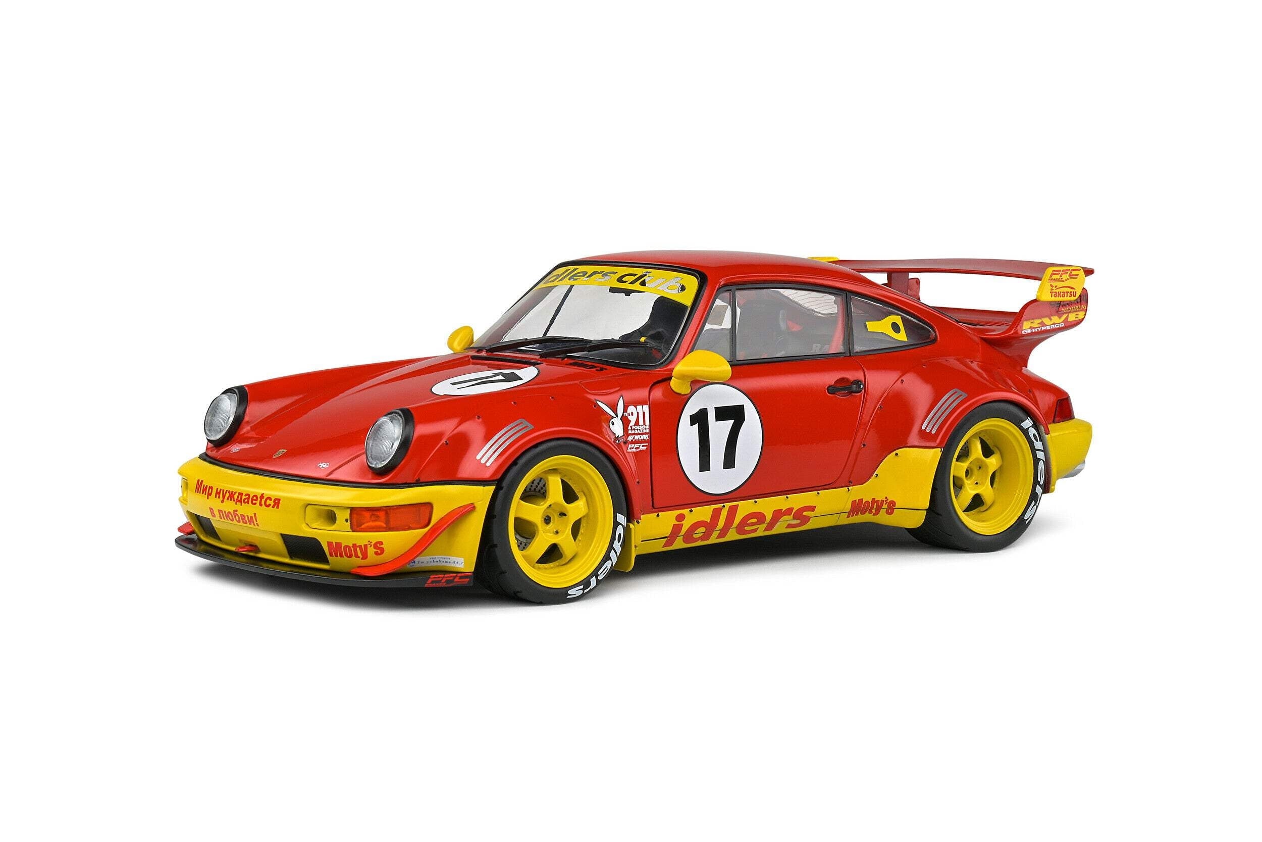 2016 RWB Bodykit #17 "Maty’s Idlers" Red and Yellow with Graphics 1/18 Diecast Model Car by Solido