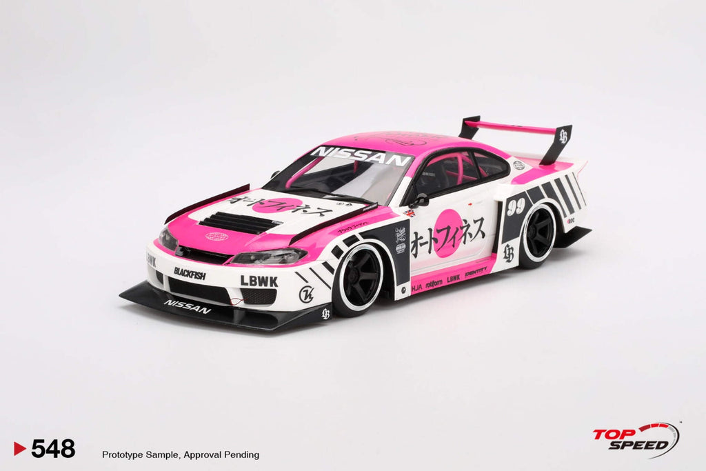 Nissan "LB-Super Silhouette" S15 SILVIA RHD (Right Hand Drive) #99 "Auto Finesse - SEMA 2023" White and Pink 1/18 Model Car by Top Speed