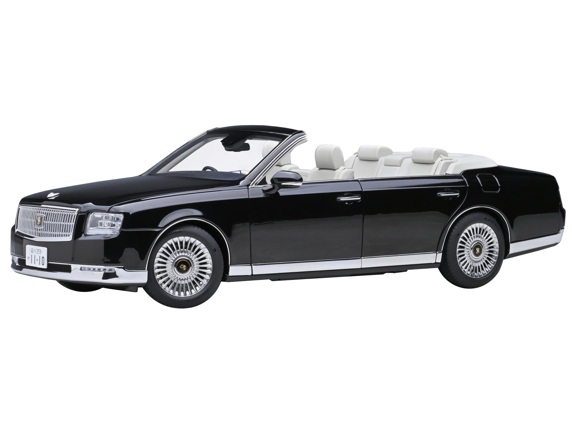 Toyota Century Open Car Convertible RHD (Right Hand Drive) Black with White Interior 1/18 Model Car by Autoart