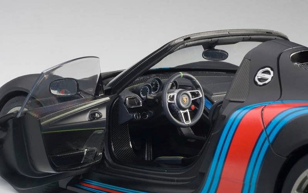 Porsche 918 Spyder Weissach Package Black/ Martini Livery #15 1/18 Model Car by Autoart