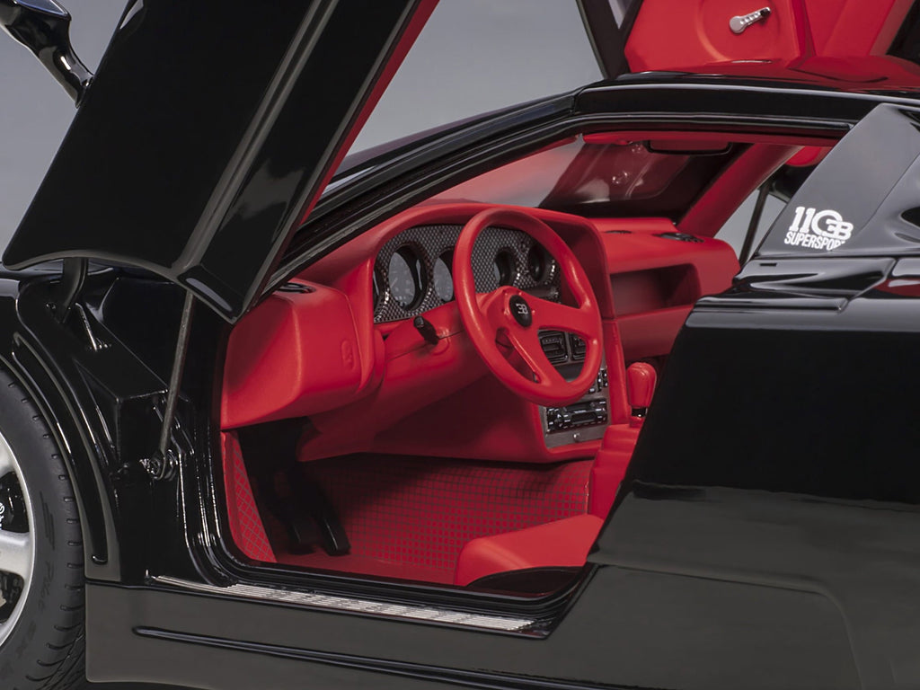 Bugatti EB110 SS Super Sport Nero Vernice Black with Red Interior and Silver Wheels 1/18 Model Car by Autoart