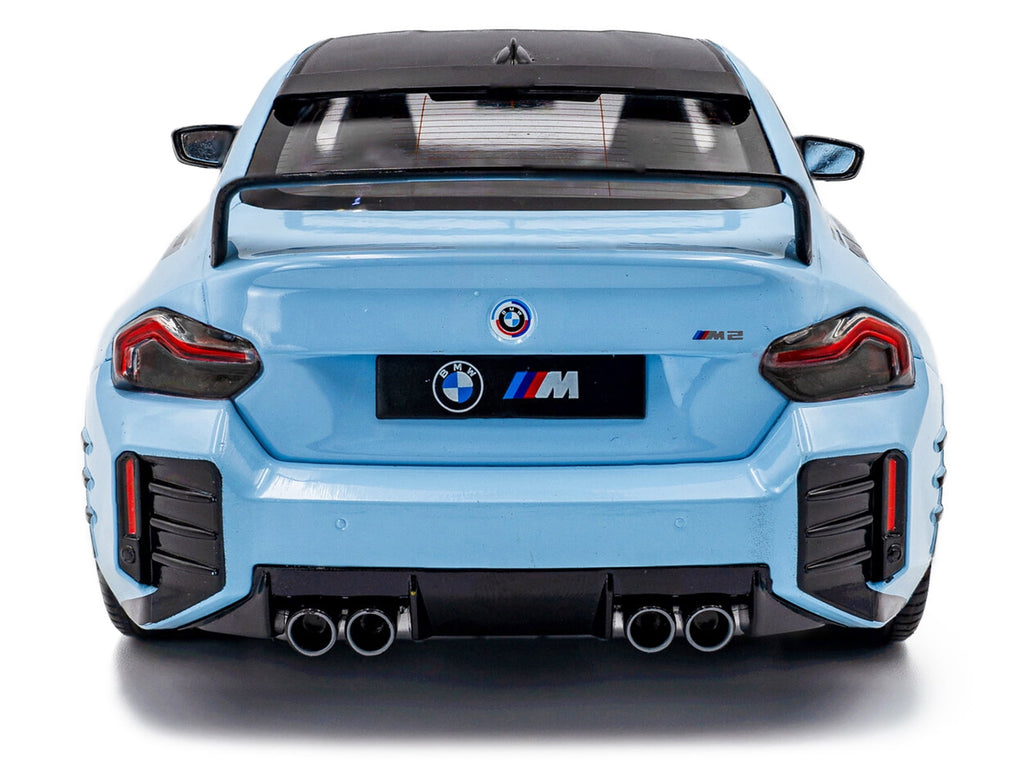 2024 BMW M2 Performance Parts Zandvoort Blue with Carbon Top and Black Stripes 1/18 Diecast Model Car by Solido
