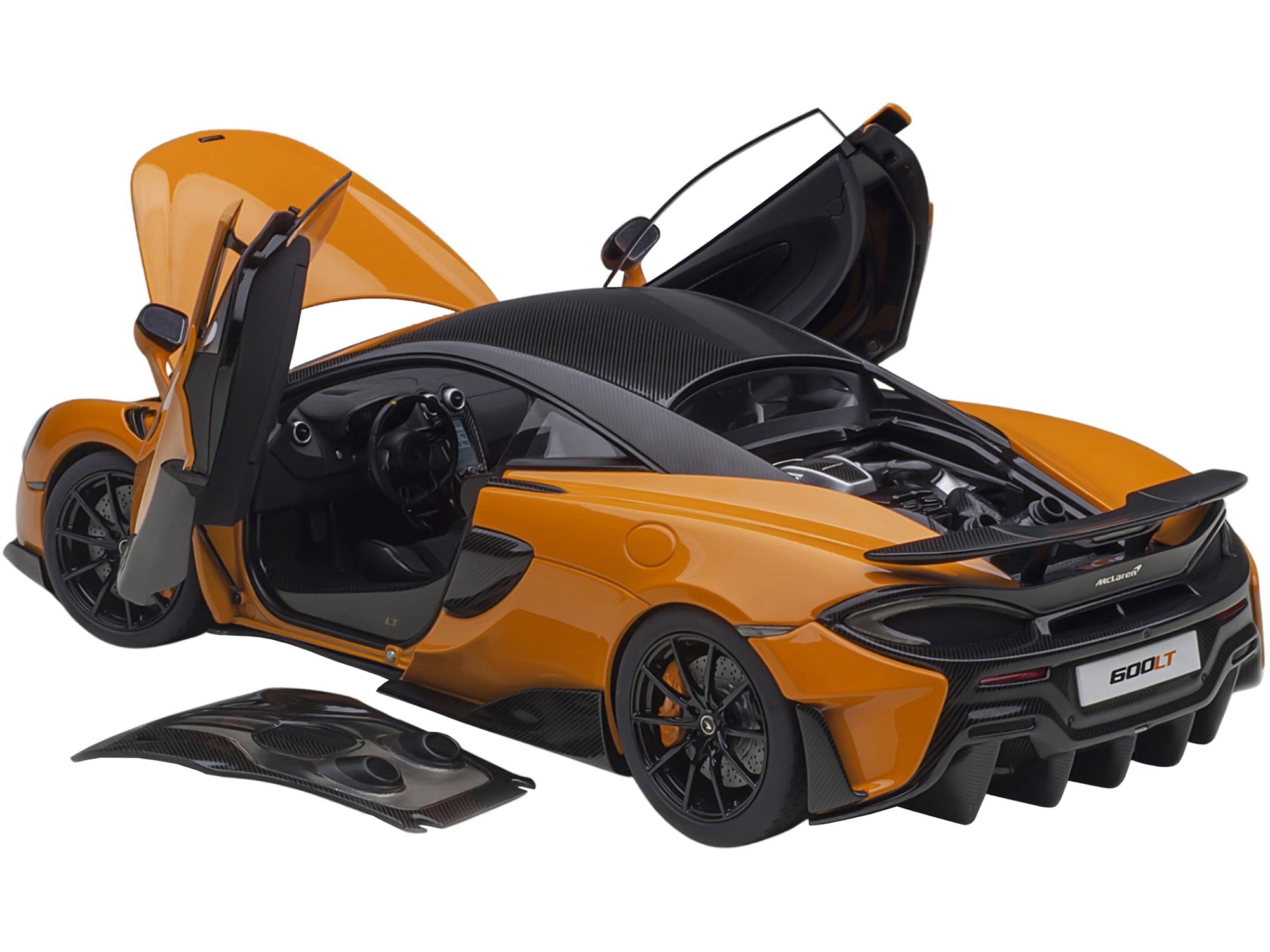 McLaren 600LT Myan Orange and Carbon 1/18 Scale Model Car by Autoart