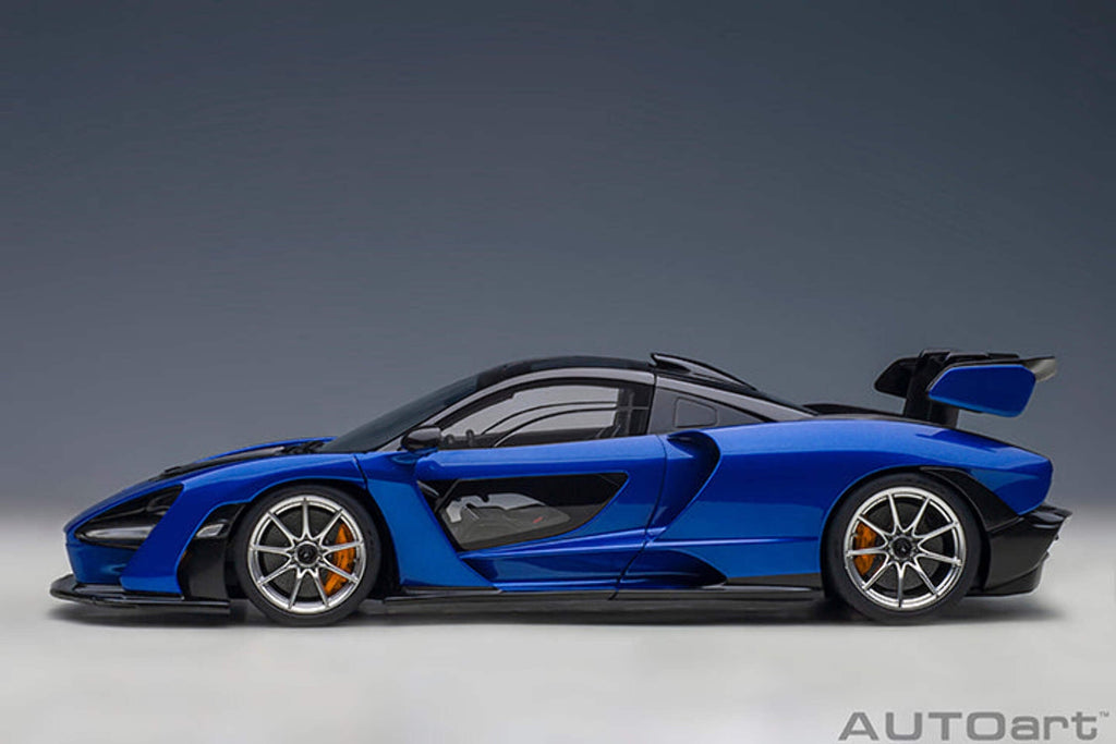 Mclaren Senna Trophy Kyanos Blue and Black with Carbon Accents 1/18 Model Car by Autoart