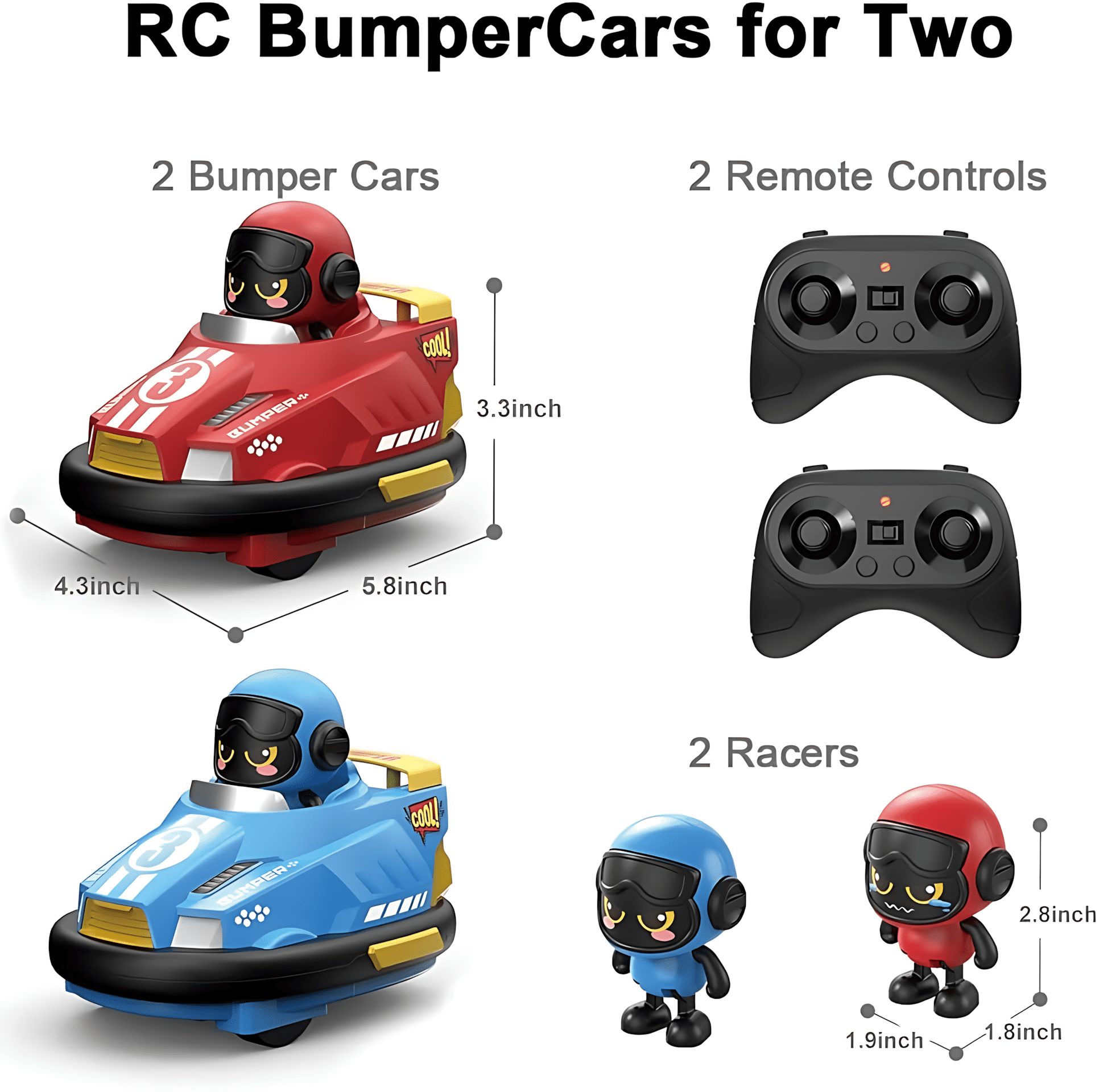 Remote Control Bumper Cars for Kids, 2 pack RC Battle Bumpers with Ejecting Figures, Light and Sound, Toys for Boys and Girls Ages 3+