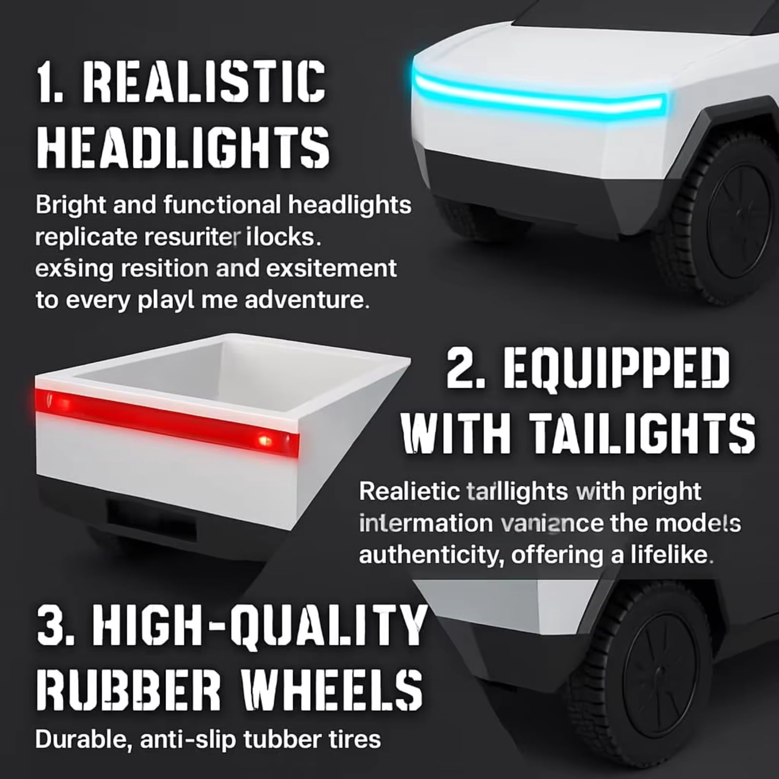Cybertruck Remote Control Car 1:24 Scale RC Truck with LED Lights and Dual Rechargeable Batteries, Silver Electric Vehicle for Kids