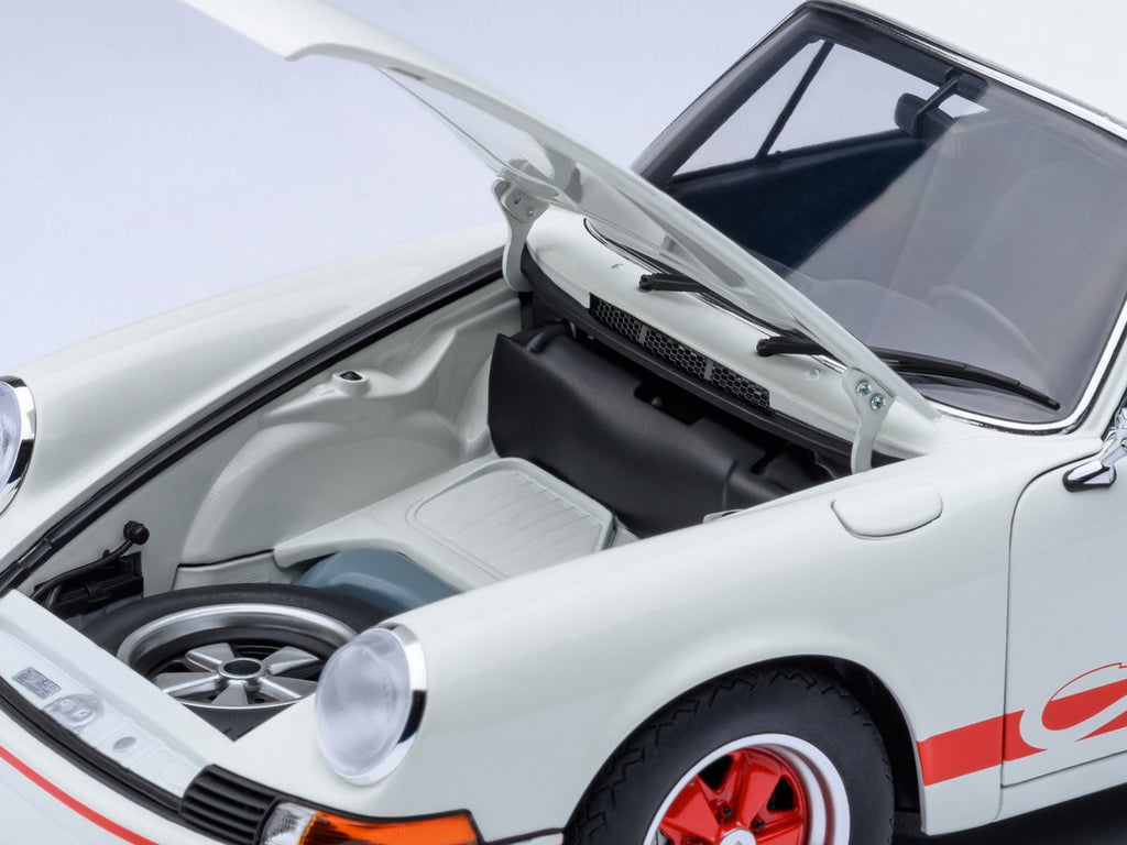 Porsche 911 Carrera 2.7 RS Grand Prix White with Red Stripes and Wheels 1/18 Model Car by Autoart
