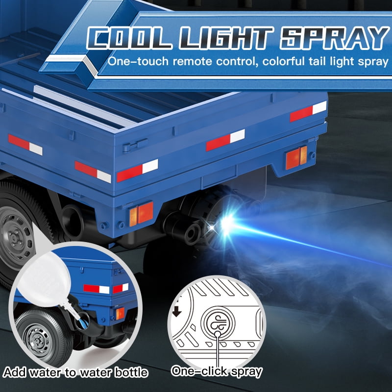 KF31 1:18 Spray Drift Pickup Truck 360° Rotating Stunts Spray Blooming LED Lighting 2.4G Anti-interference Powerful Motor DIY Creative Stickers for Free Placement One-button Demonstration Super Conve