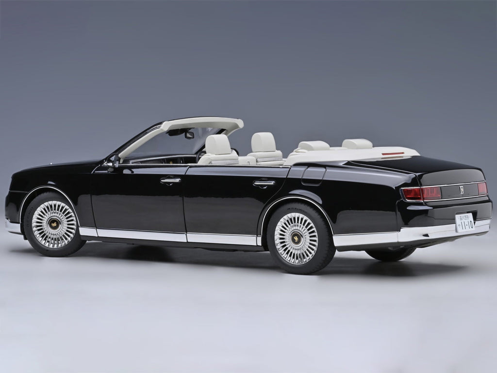 Toyota Century Open Car Convertible RHD (Right Hand Drive) Black with White Interior 1/18 Model Car by Autoart