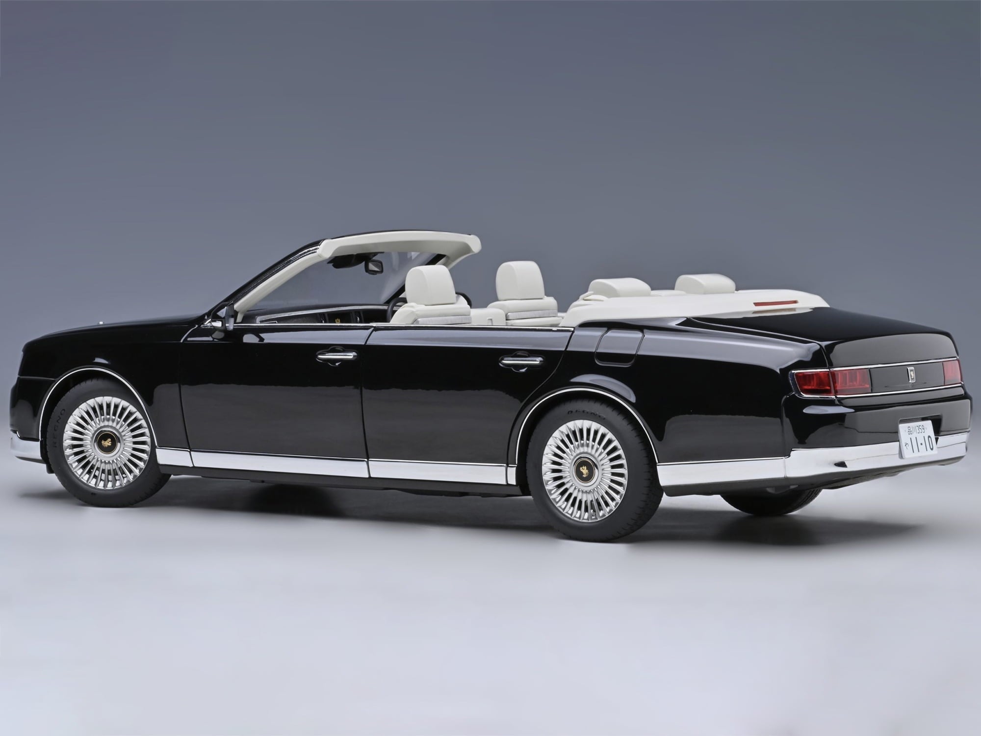 Toyota Century Open Car Convertible RHD (Right Hand Drive) Black with White Interior 1/18 Model Car by Autoart