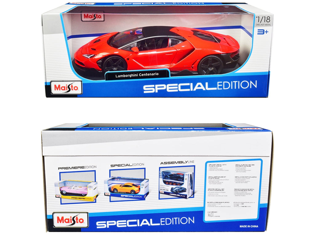 Lamborghini Centenario Orange with Matt Black Top "Special Edition" 1/18 Diecast Model Car by Maisto
