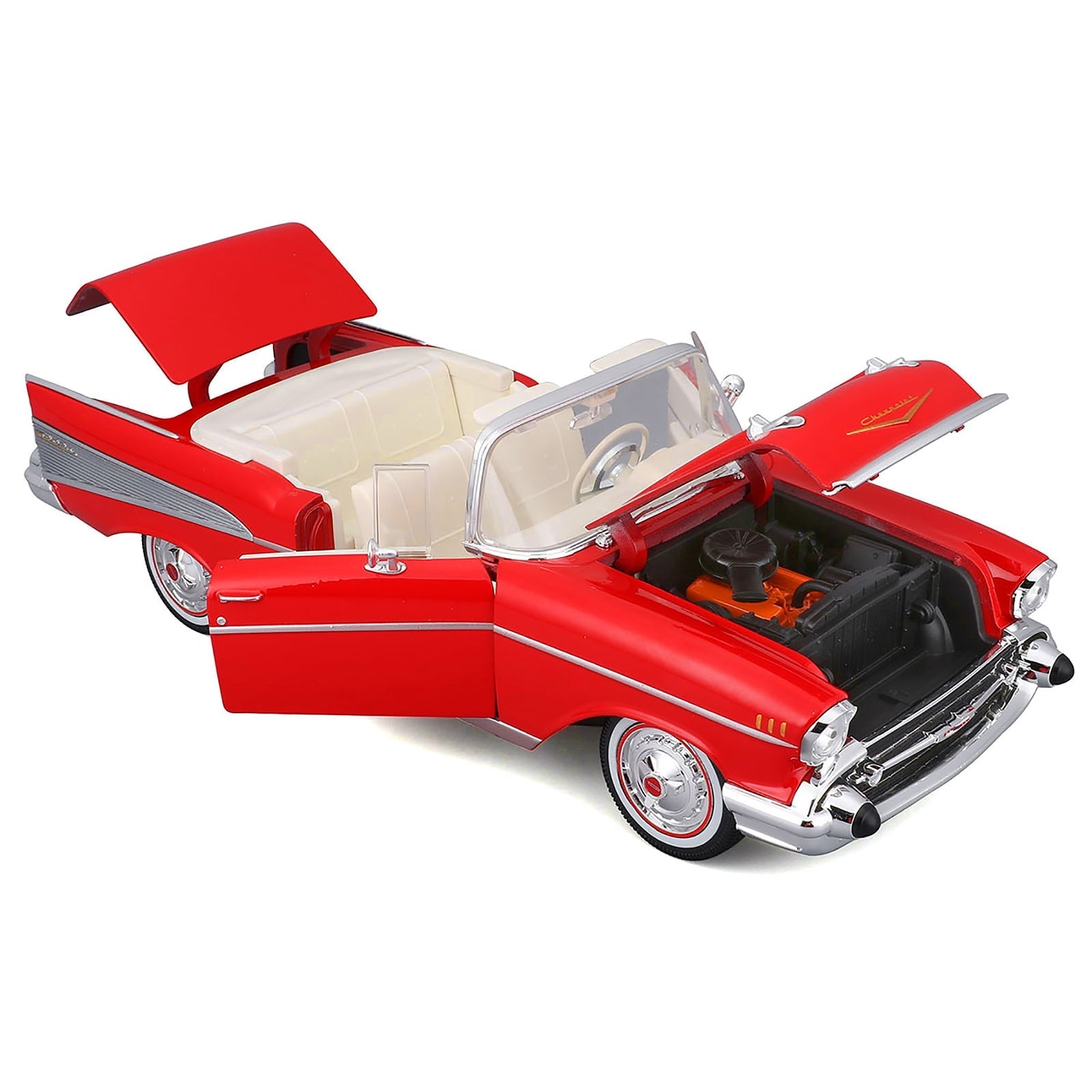 1957 Chevrolet Bel Air Convertible Red with White Interior "Special Edition" Series 1/18 Diecast Model Car by Maisto