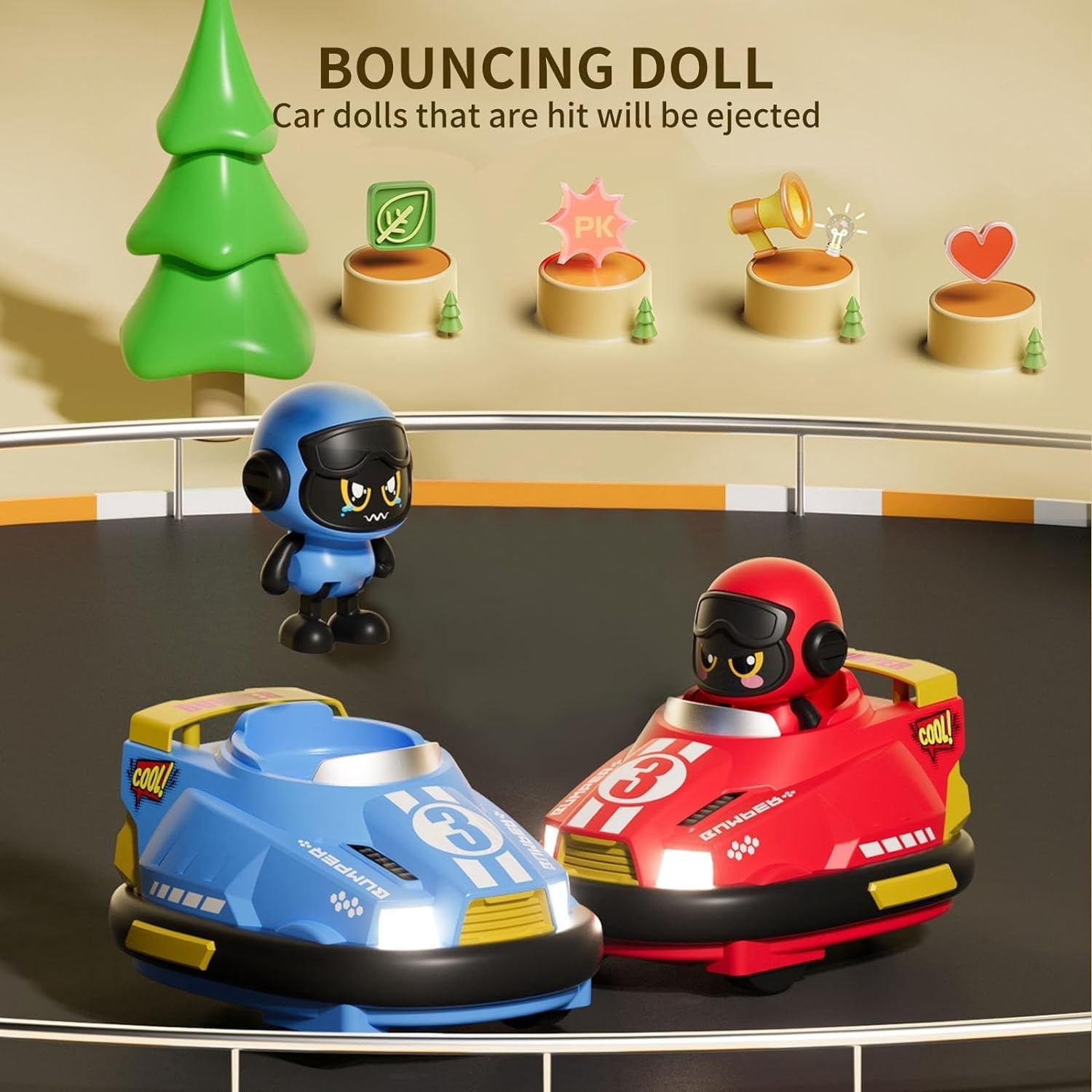 Remote Control Bumper Cars for Kids, 2 pack RC Battle Bumpers with Ejecting Figures, Light and Sound, Toys for Boys and Girls Ages 3+