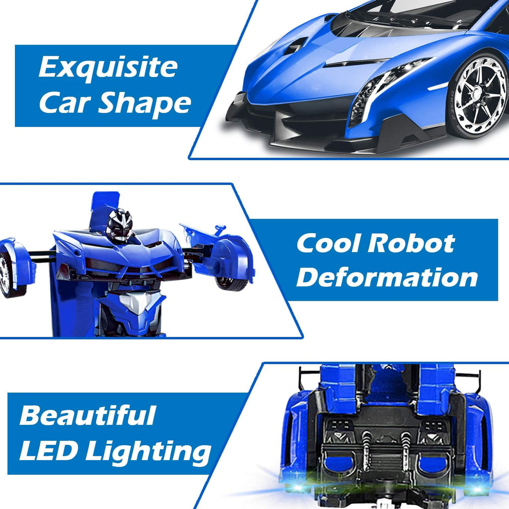 Remote Control Transform Car Robot Toy 2.4Ghz 1:18 Rechargeable 360°Rotating Stunt Race Car Toys