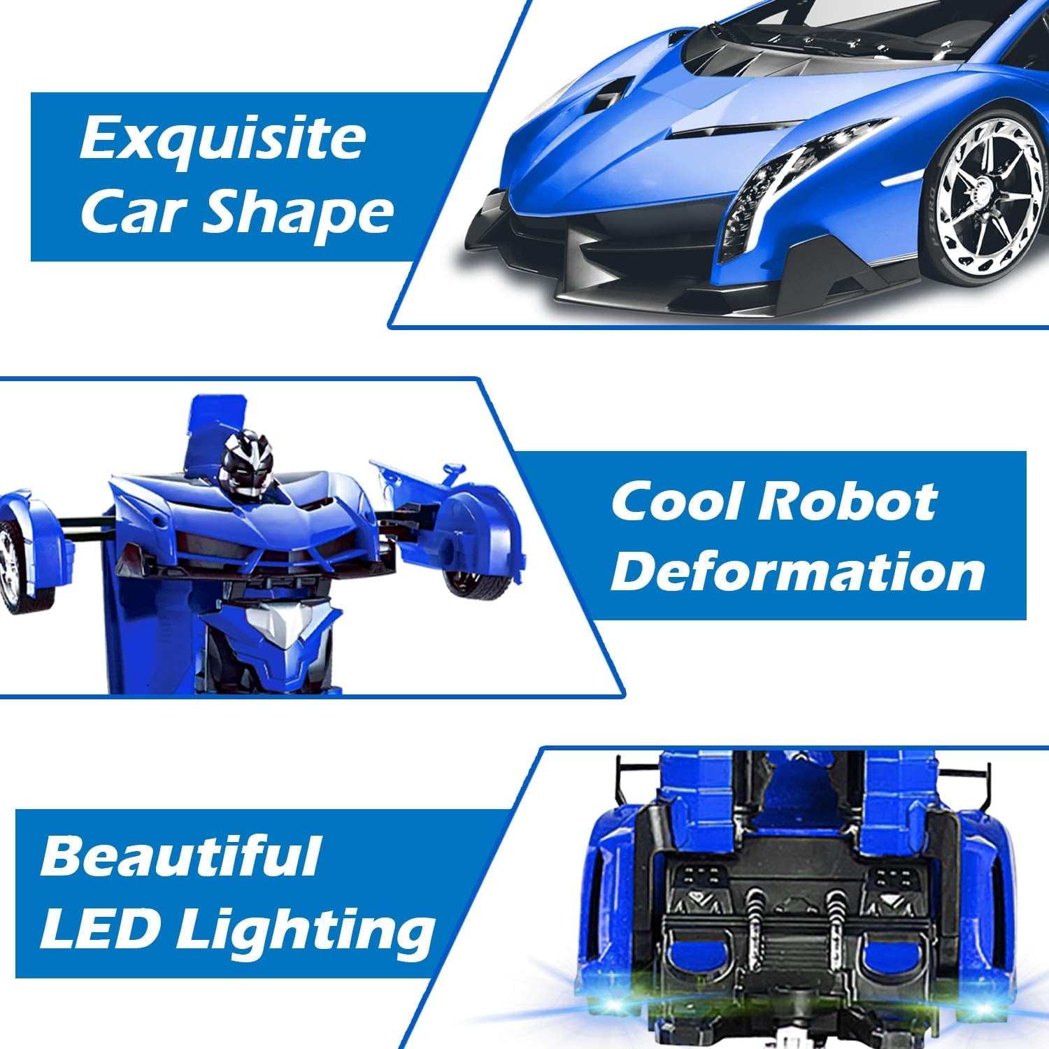 Remote Control Transform Car Robot Toy 2.4Ghz 1:18 Rechargeable 360°Rotating Stunt Race Car Toys