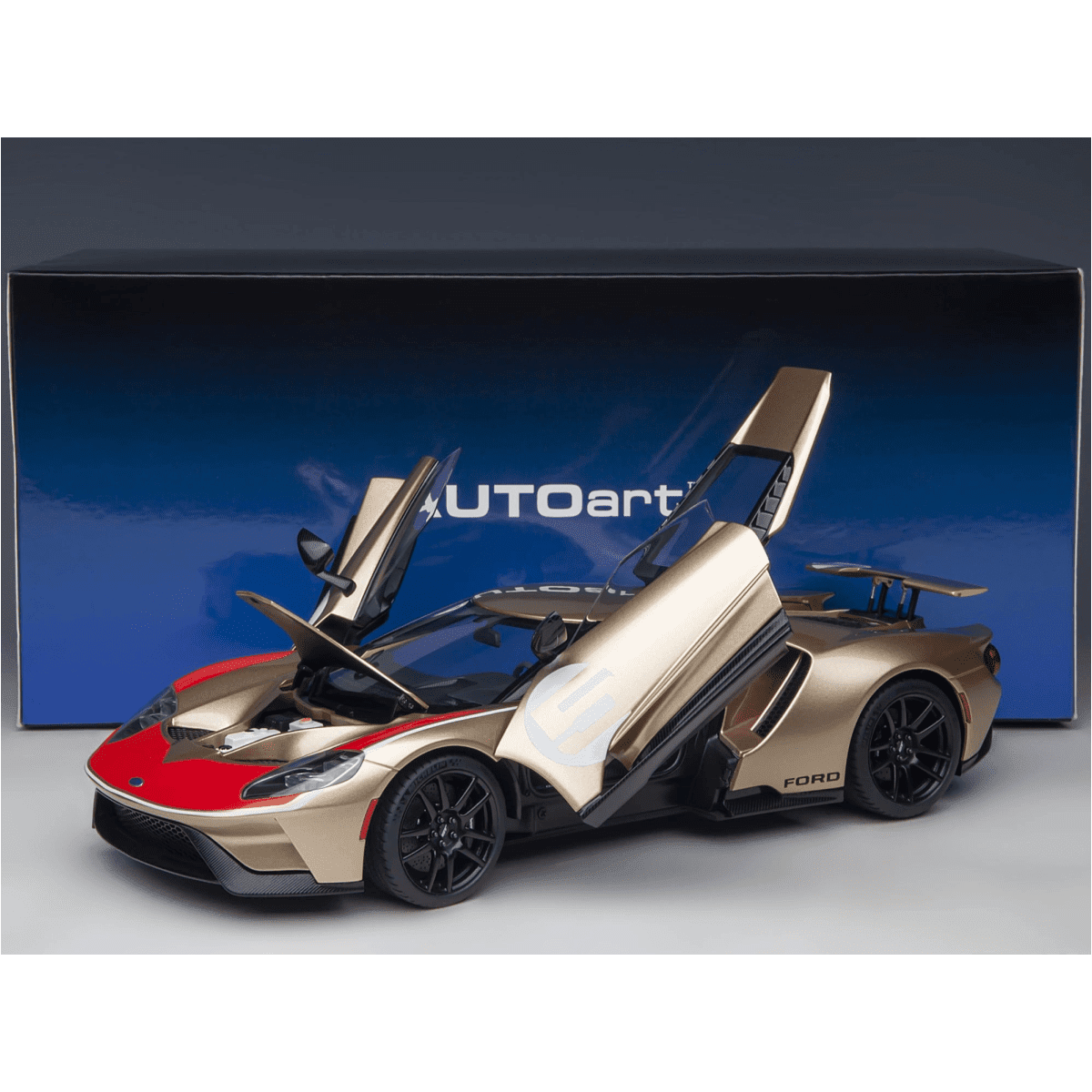 Ford GT Heritage Edition #5 "Holman Moody" Gold Metallic with Red and White Graphics 1/18 Model Car by Autoart