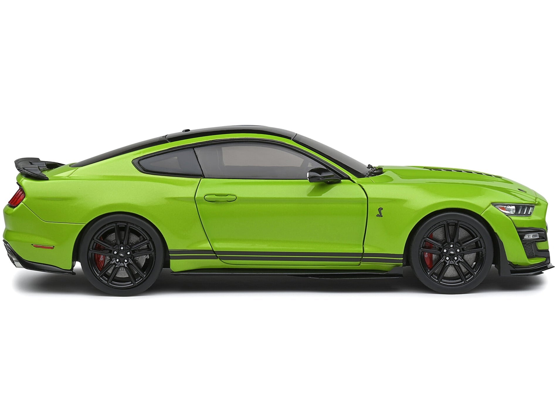 2020 Ford Mustang Shelby GT500 Grabber Lime Green Metallic with Black Top and Stripes 1/18 Diecast Model Car by Solido