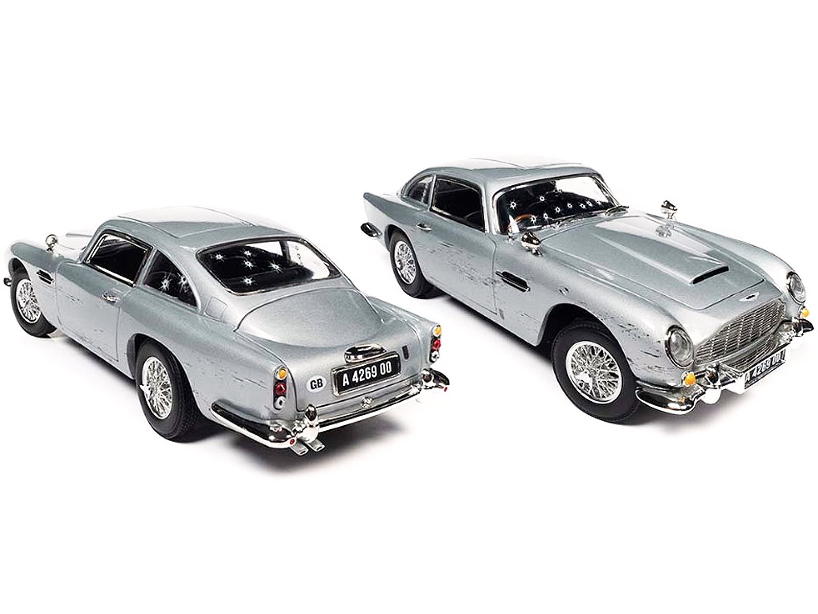 Aston Martin DB5 Coupe RHD (Right Hand Drive) Silver Birch Metallic (Damaged Version) James Bond 007 No Time to Die (2021) Movie Silver Screen Machines Series 1/18 Diecast Model Car by Auto World