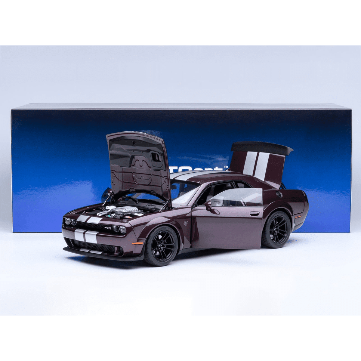 2022 Dodge Challenger SRT Jailbreak Hellraisin Purple with White Stripes 1/18 Model Car by Autoart