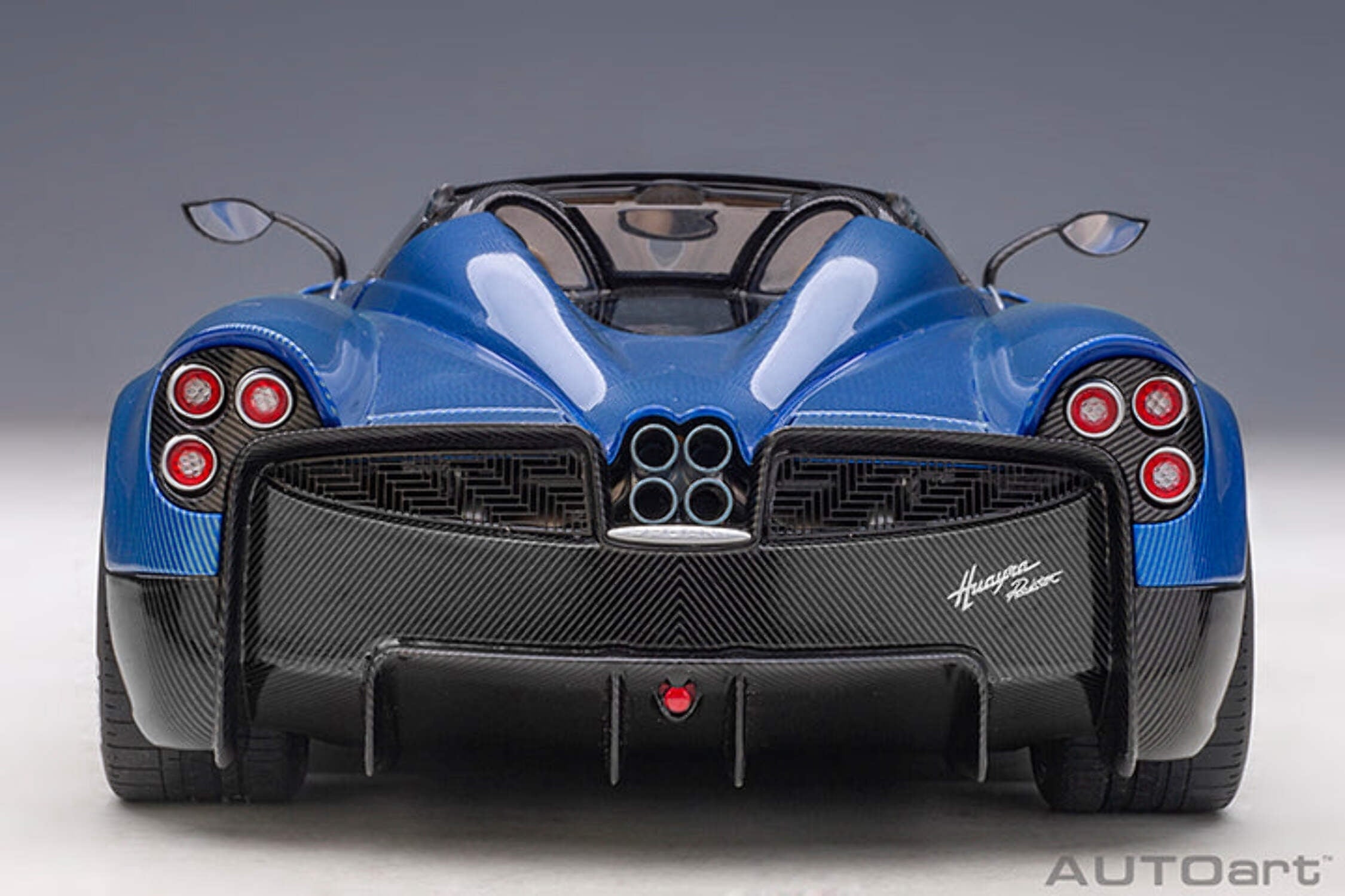 Pagani Huayra Roadster Blue Tricolore Carbon Fiber with Black Top with Luggage Set 1/18 Scale Model Car by Autoart