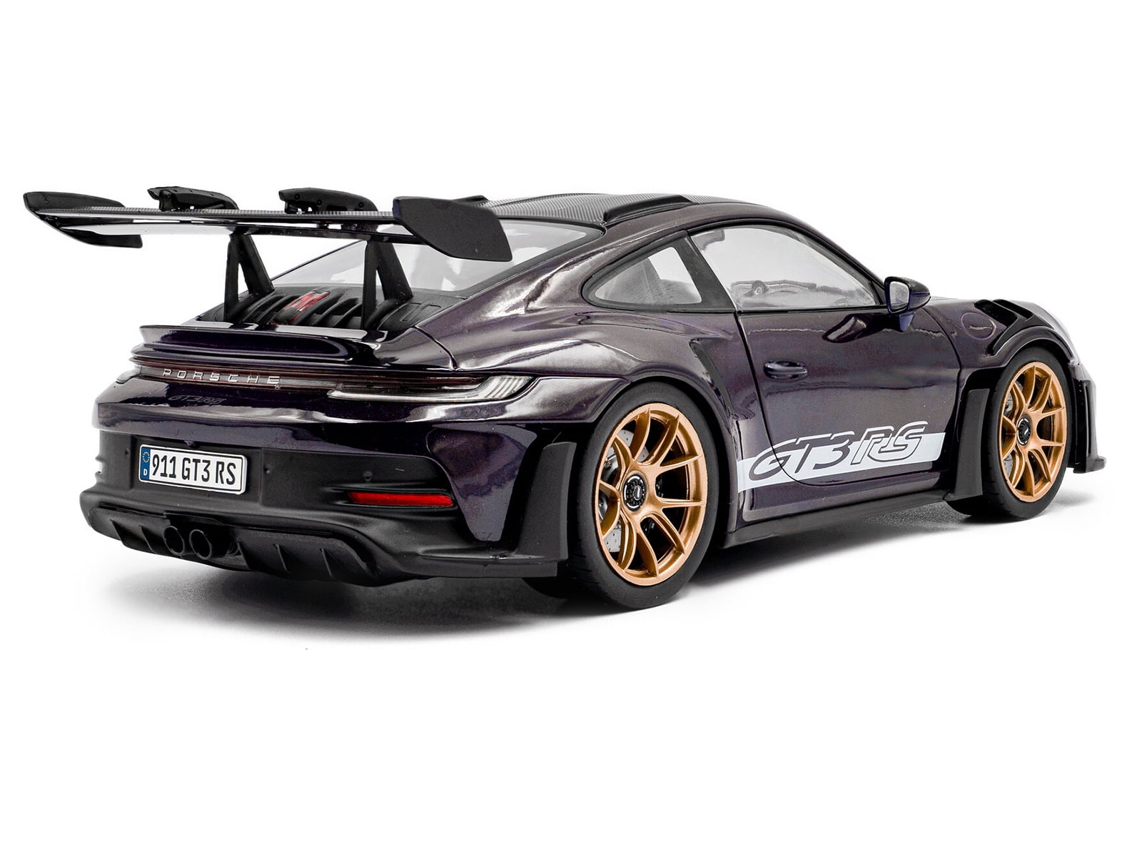 2024 Porsche 911 GT3 RS Weissach Package Viola Purple Metallic with Carbon Hood Stripes and Top 1/18 Diecast Model Car by Solido