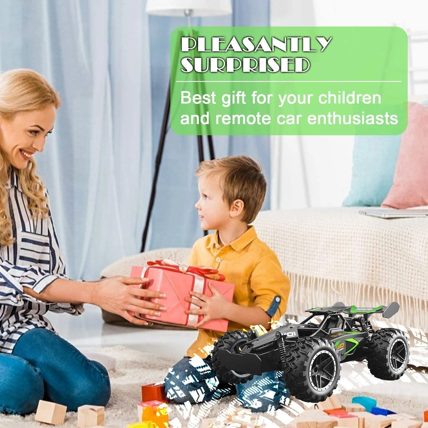 4WD Off-Road RC Car Funtogether Toys, 1:18 Scale High-Speed All-Terrain Remote Control Car for Kids Boys