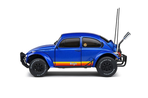1975 Volkswagen Beetle Baja Blue Metallic with Stripes 1/18 Diecast Model Car by Solido