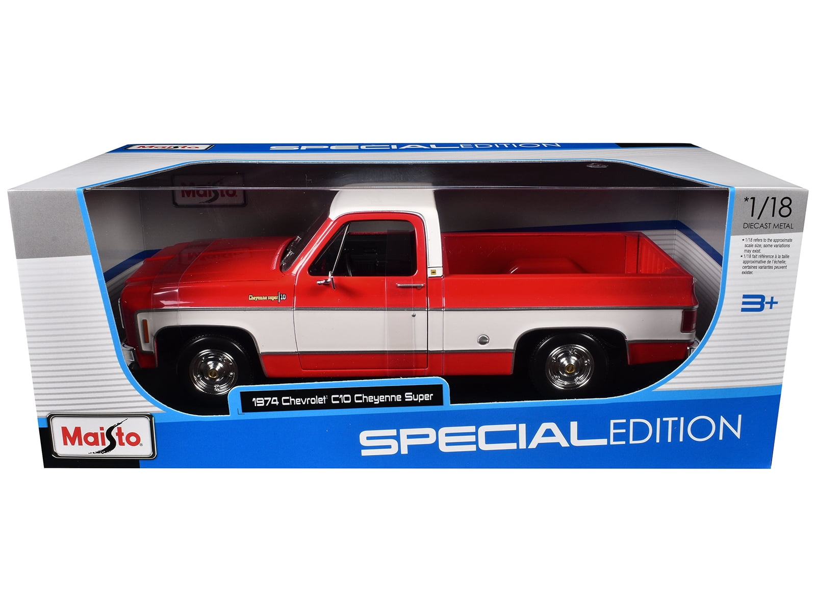 1974 Chevrolet C10 Cheyenne Super Pickup Truck Red and White "Special Edition" 1/18 Diecast Model Car by Maisto
