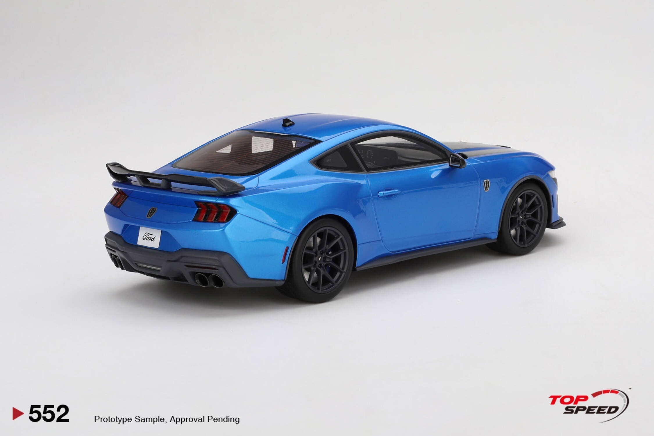 2024 Ford Mustang Dark Horse Grabber Blue Metallic with Black Hood Stripes 1/18 Model Car by Top Speed