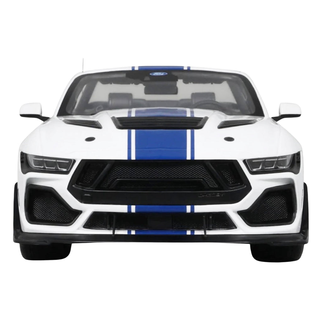 2025 Shelby Mustang Supersnake Convertible White with Blue Stripes 1/18 Model Car by GT Spirit