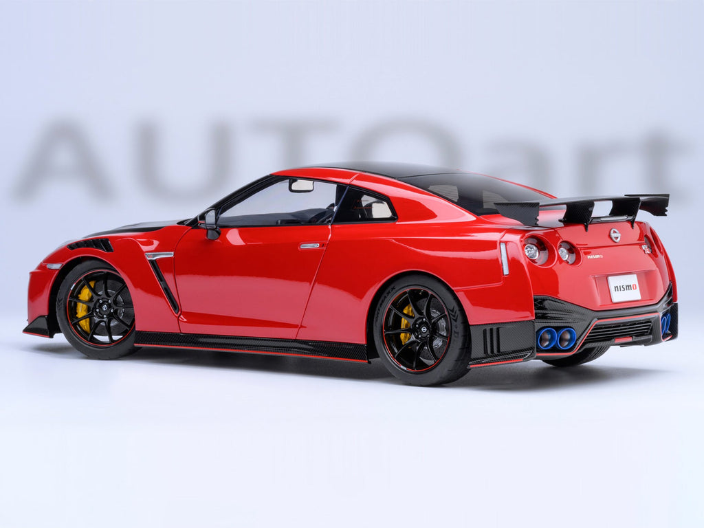 2022 Nissan GT-R (R35) Nismo Special Edition RHD Vibrant Red with Carbon Hood and Top 1/18 Model Car by Autoart