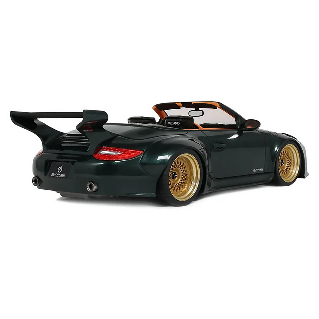 2024 Porsche 911 (997) Old & New Tokyo Auto Salon Cabriolet Dark Green Metallic with Orange Interior 1/18 Model Car by GT Spirit