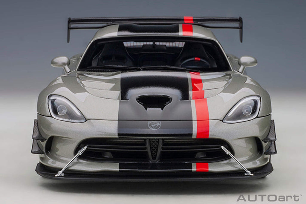 2017 Dodge Viper ACR Billet Silver Metallic with Black and Red Stripes 1/18 Model Car by Autoart