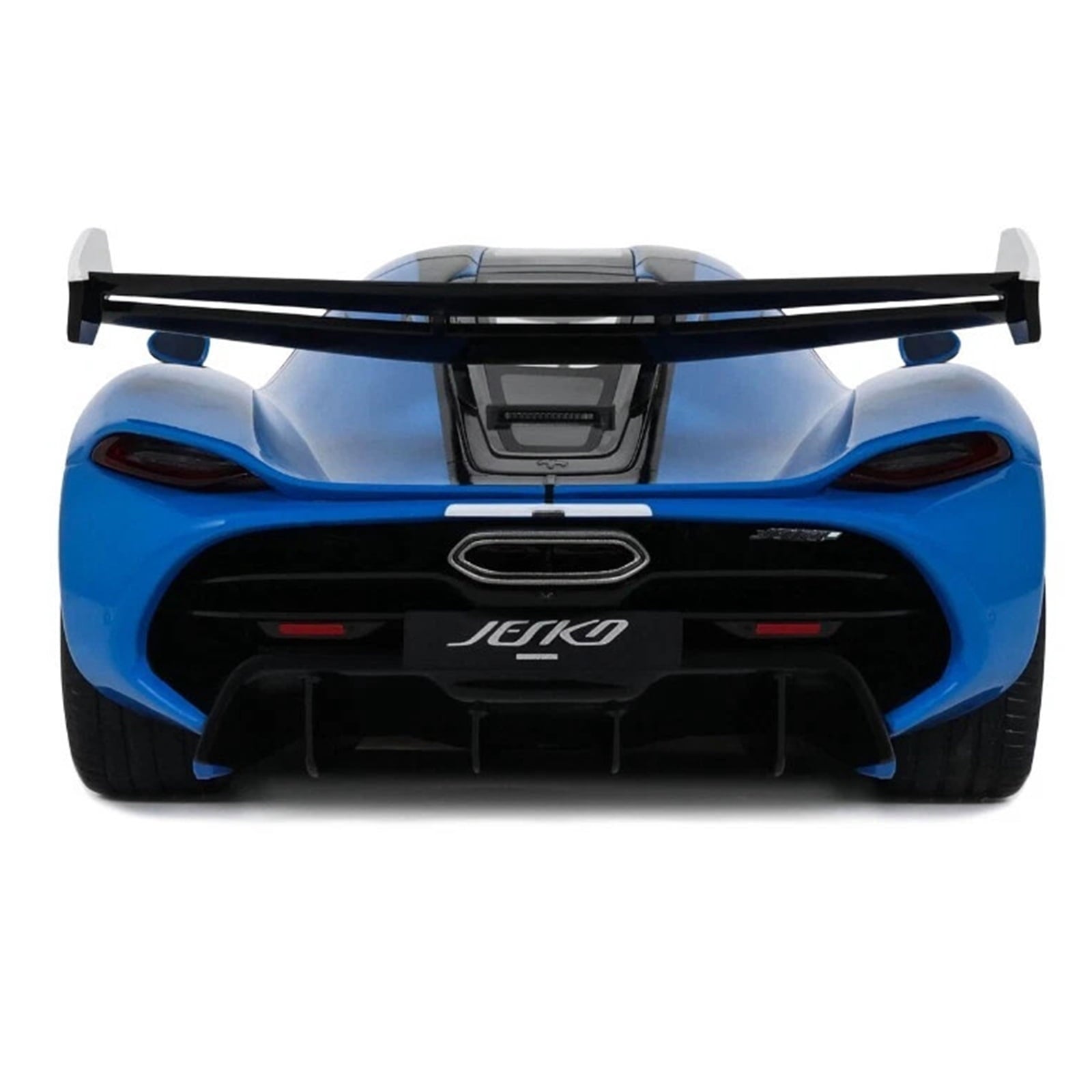 2025 Koenigsegg Jesko Blue Metallic with Black Stripes 1/18 Model Car by GT Spirit