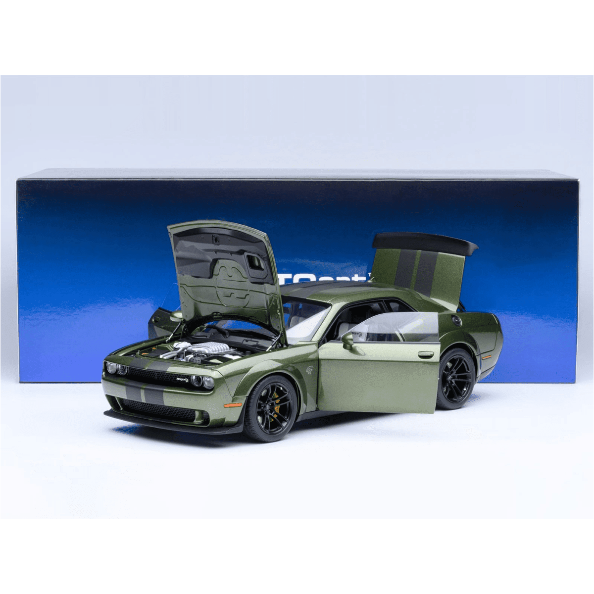 2022 Dodge Challenger SRT Jailbreak F8 Green with Carbon Stripes 1/18 Model Car by Autoart