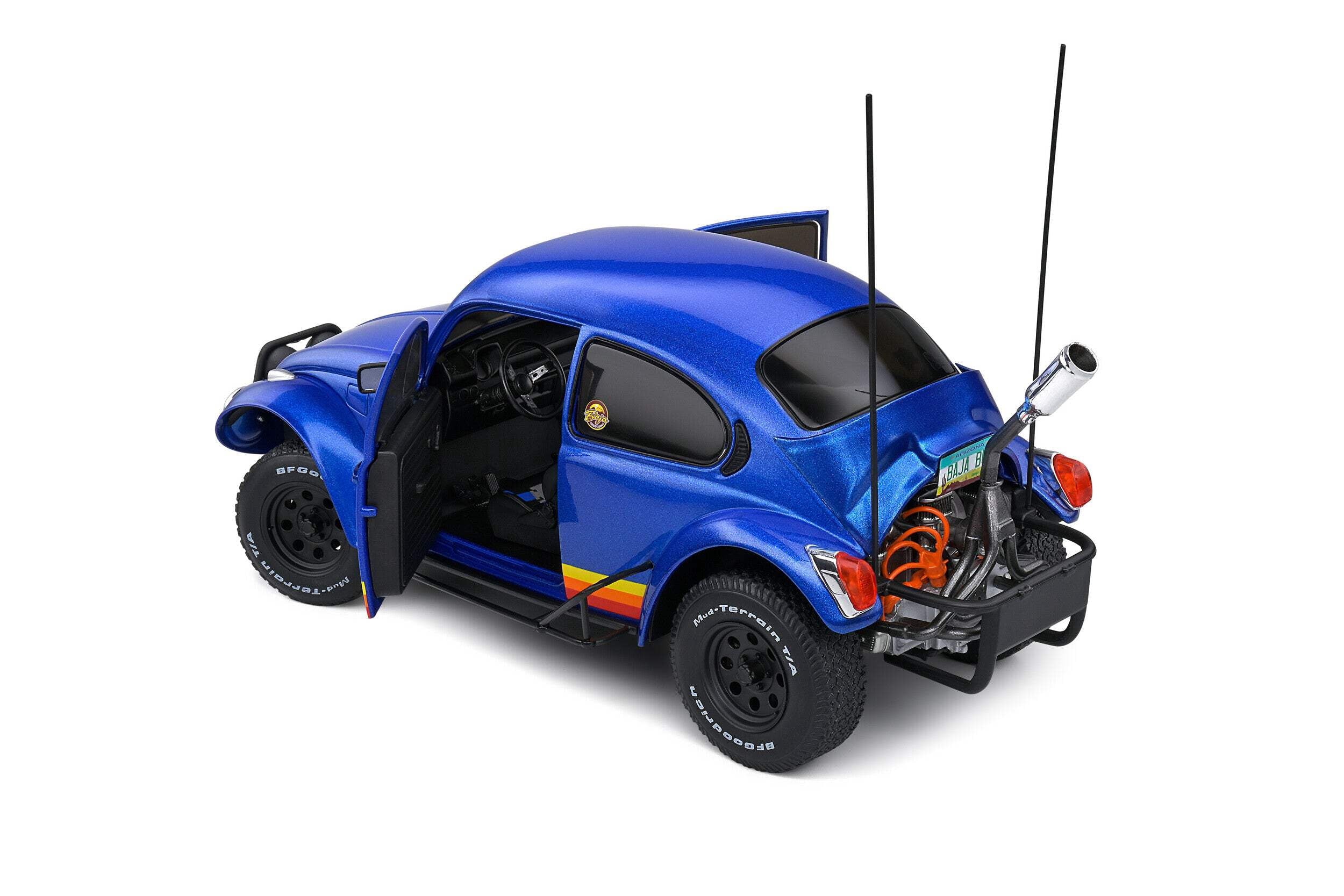 1975 Volkswagen Beetle Baja Blue Metallic with Stripes 1/18 Diecast Model Car by Solido