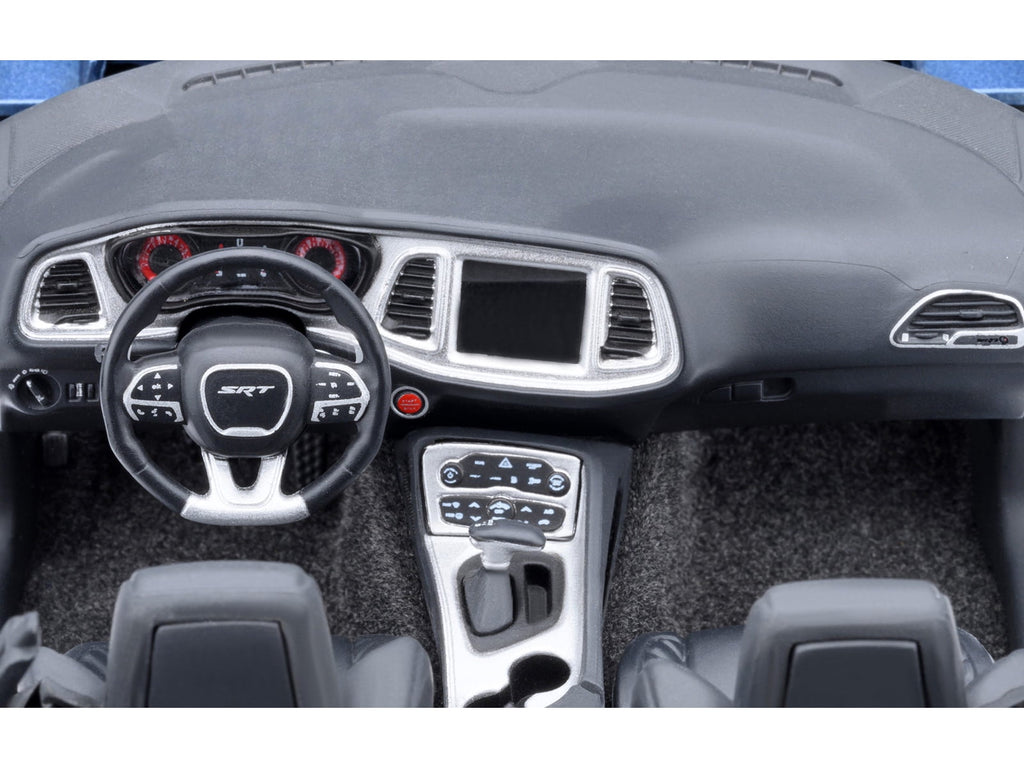 2023 Dodge Challenger SRT Super Stock Frostbite Blue Metallic with Carbon Stripes 1/18 Model Car by Autoart