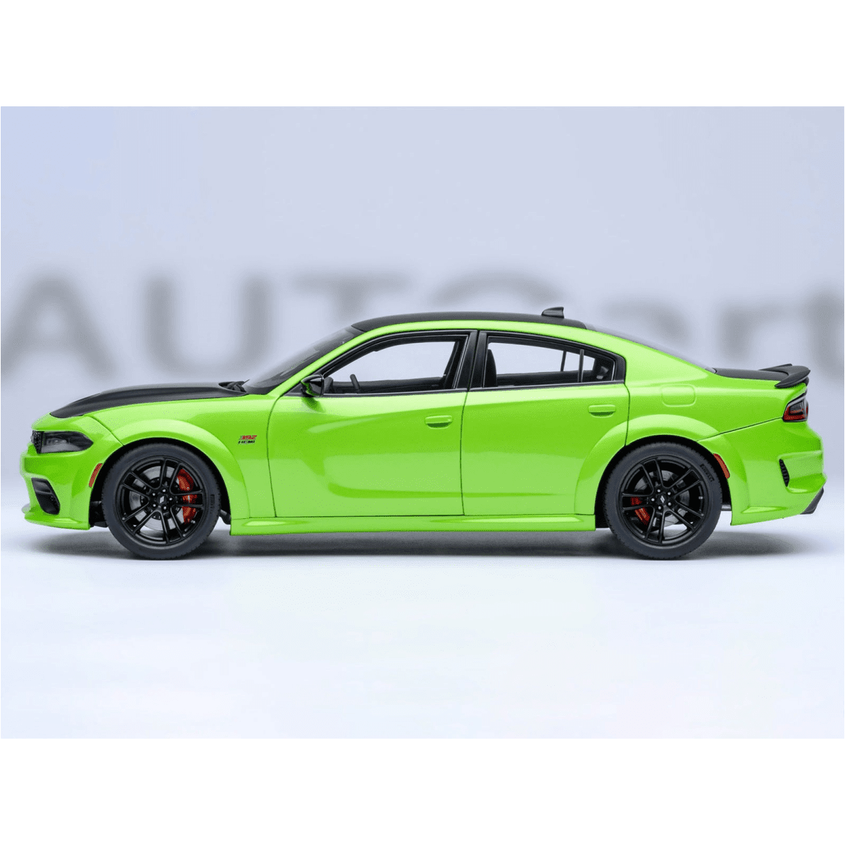 Dodge Charger Scat Pack Widebody Sublime Green with Matt Black Hood and Top 1/18 Car Model by Autoart