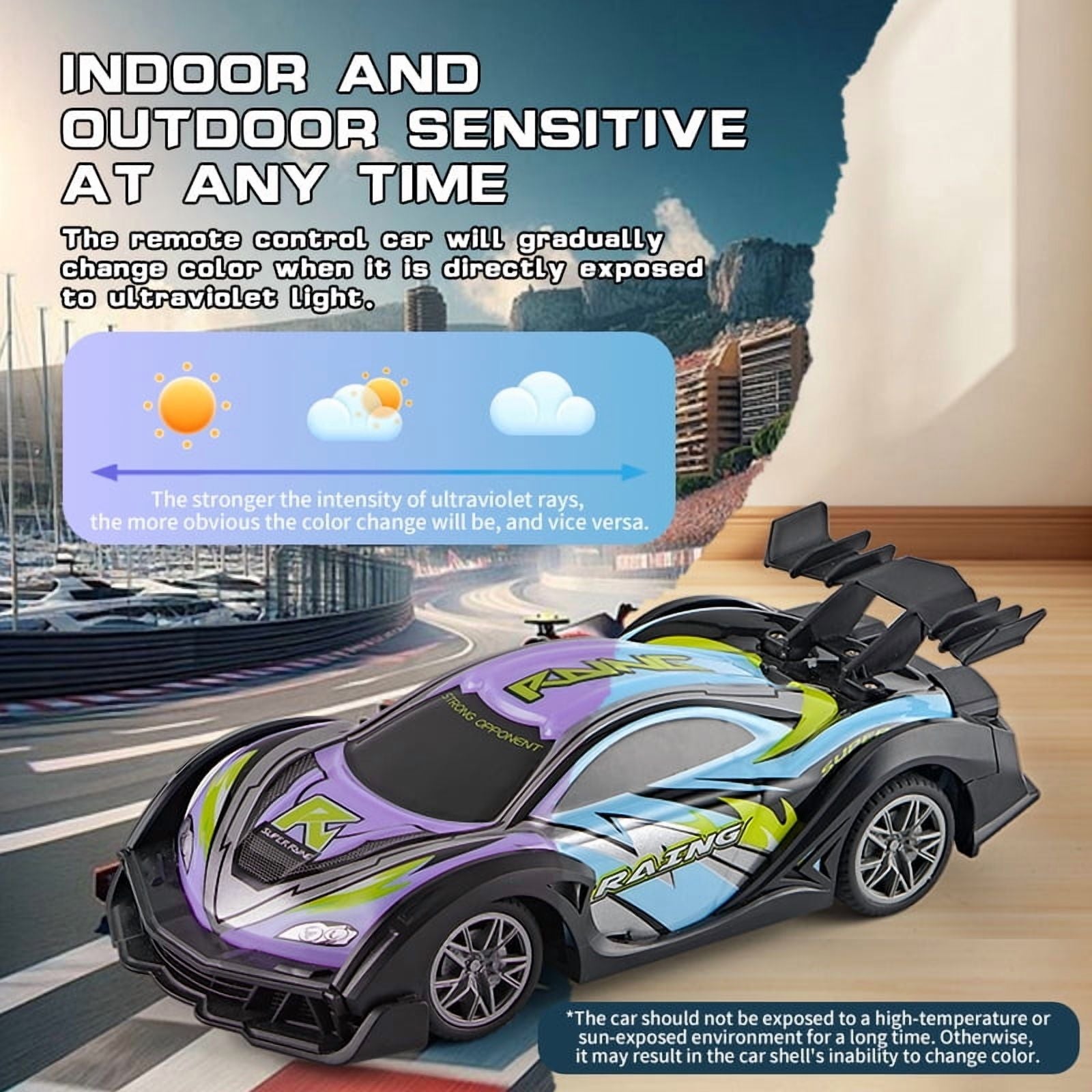 Funtogether Toys 5-Channel Color-Changing RC Car, 2.4G High-Speed Drifting Race Car with LED Lights, UV Photosensitive Remote Control Toy for Kids