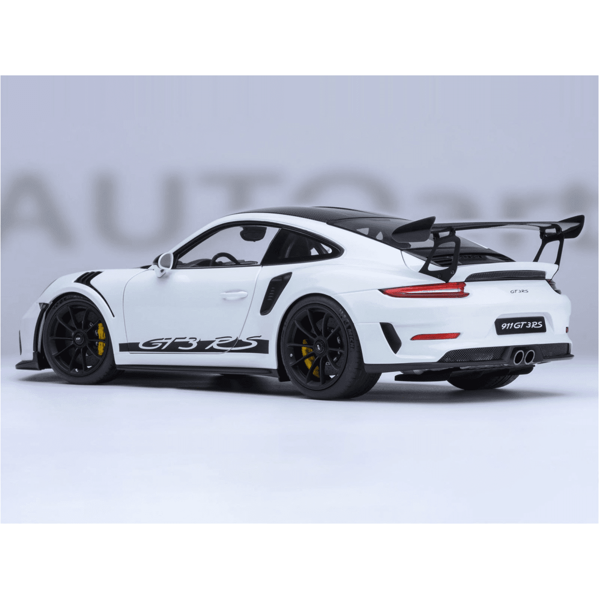 Porsche 911 (991.2) GT3 RS Weissach Package White with Carbon Hood and Top 1/18 Model Car by Autoart