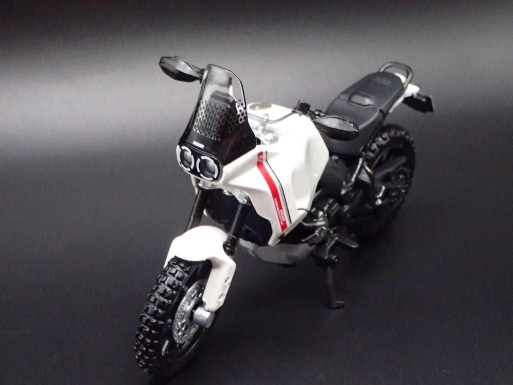 Open Box DUCATI DESERTX BIKE MOTORCYCLE WHITE 1/18 SCALE DIORAMA DIECAST MODEL BIKE