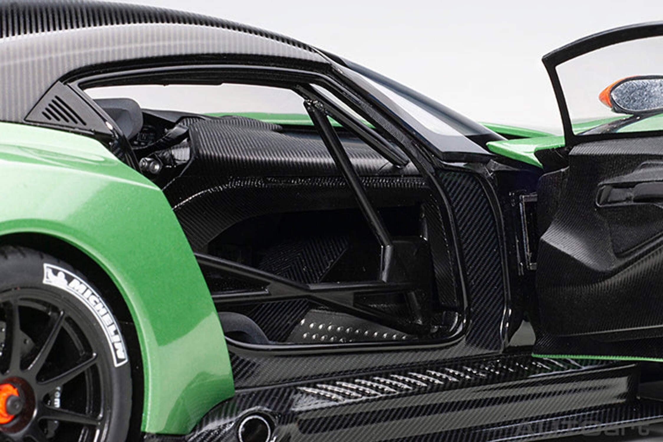 Aston Martin Vulcan Apple Tree Green Metallic with Orange Accents and Carbon Top 1/18 Model Car by Autoart