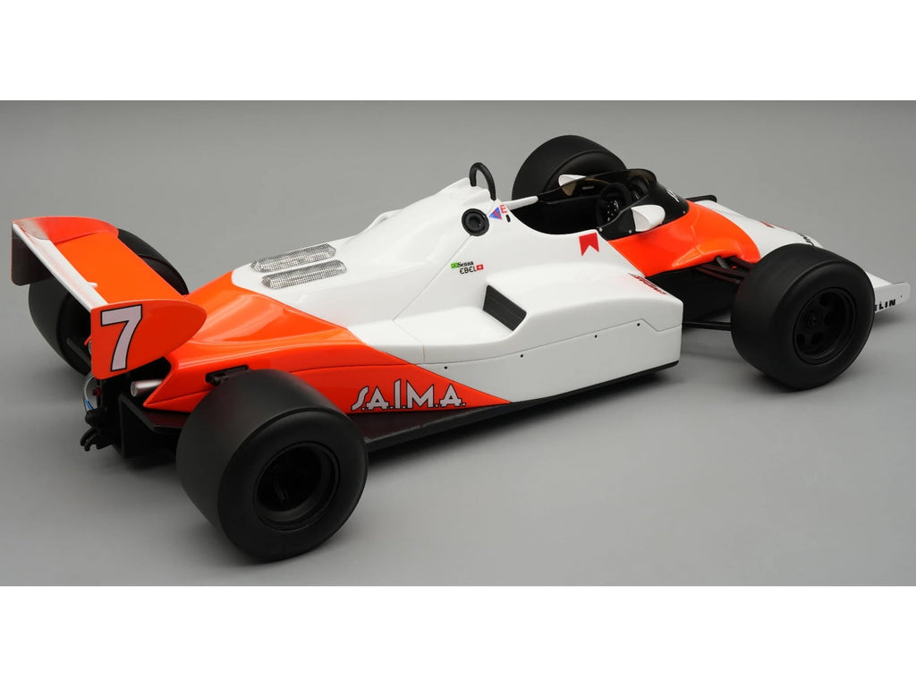 McLaren MP4/1C #7 Ayrton Senna F1 "British GP Test Drive" (1983) with Display Case "Mythos Series" 1/18 Model Car by Tecnomodel
