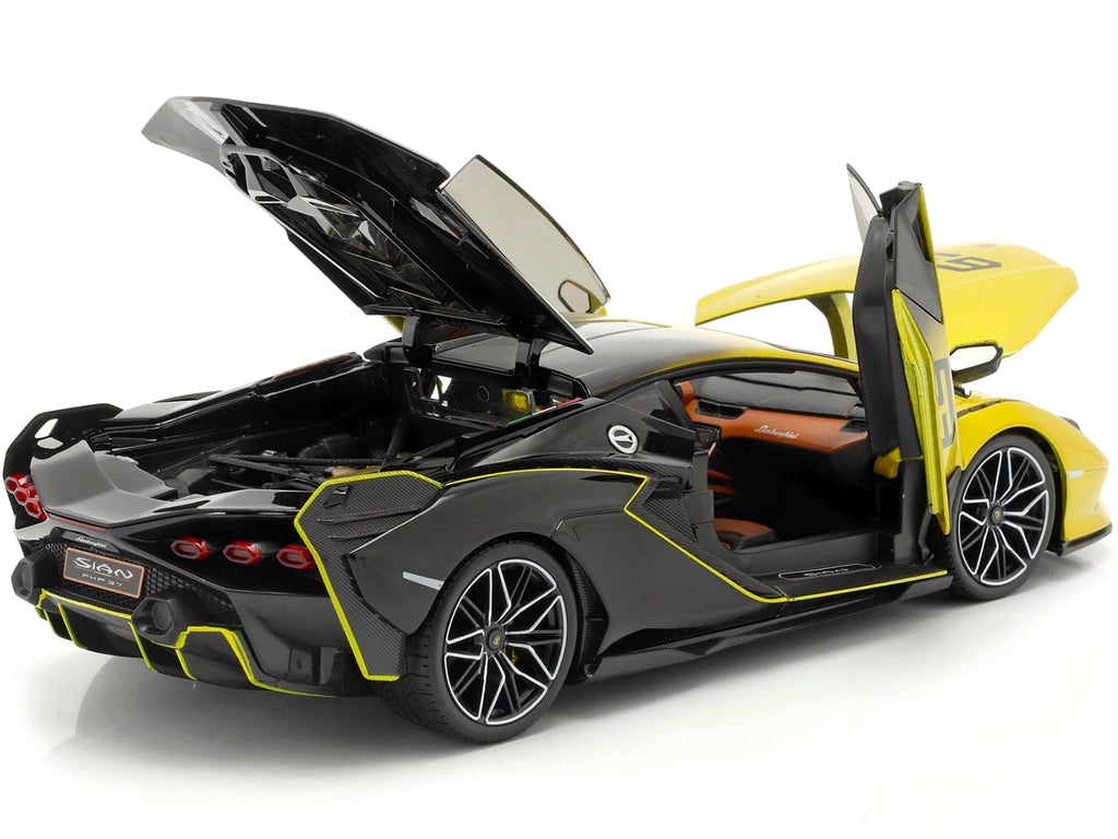 Lamborghini Sian FKP 37 #63 Yellow Metallic and Black 1/18 Diecast Model Car by Bburago