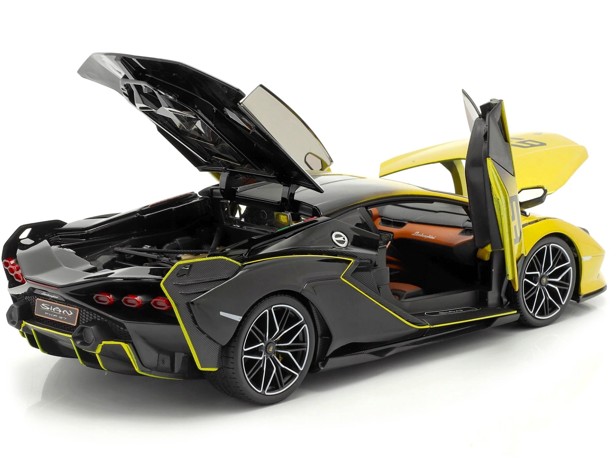 Lamborghini Sian FKP 37 #63 Yellow Metallic and Black 1/18 Diecast Model Car by Bburago