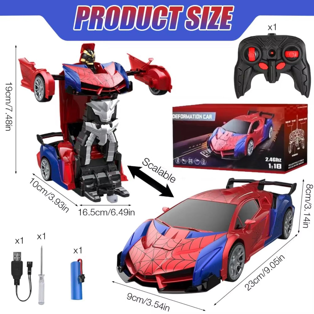 Remote Control Car Spider 2-in-1 Transforming Robot Toy, 1:18 Scale 2.4GHz RC Vehicle with 360° Rotation and LED Lights, Gift for Boys Ages 3-12