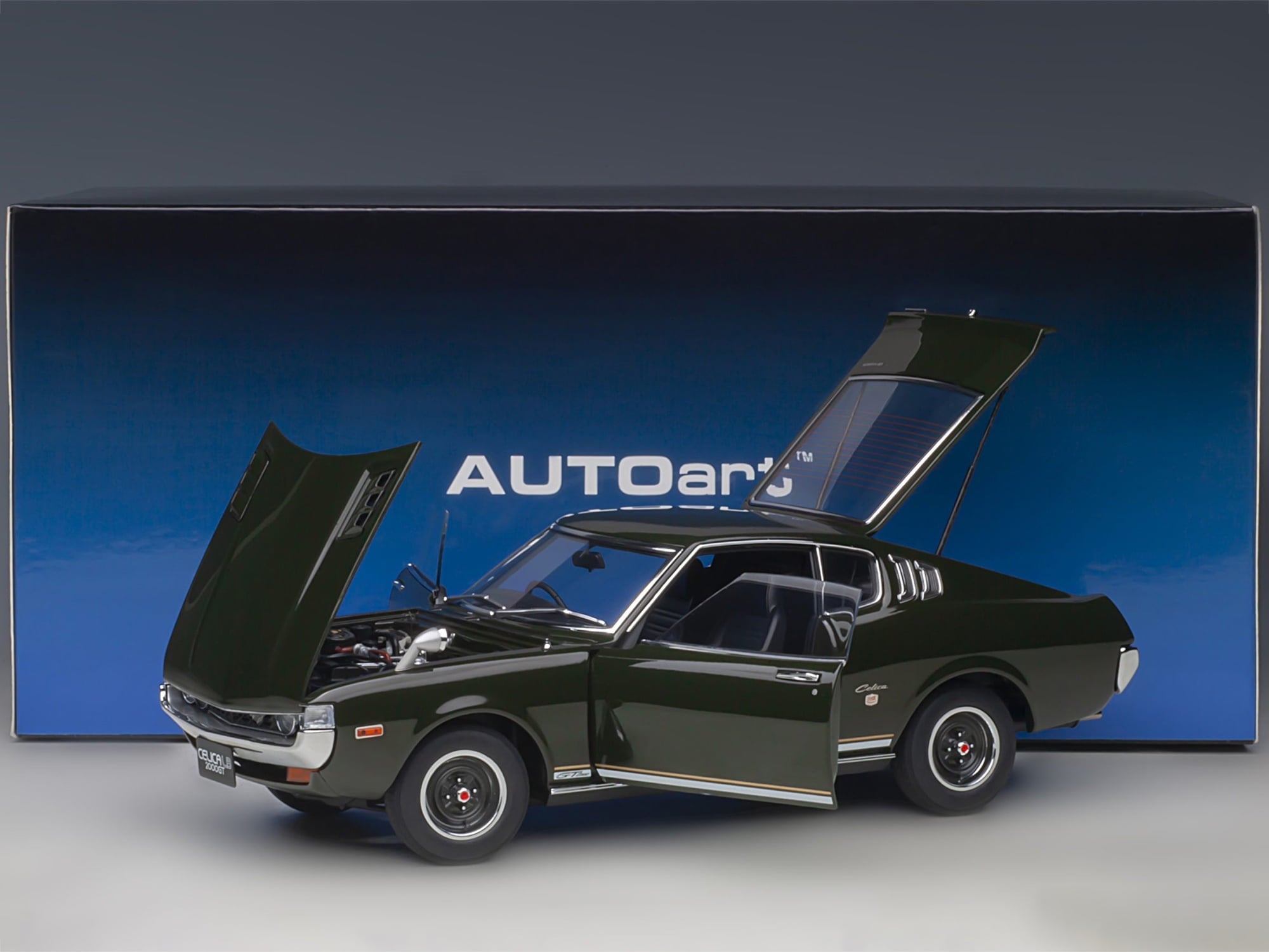 1973 Toyota Celica Liftback 2000GT (RA25) RHD (Right Hand Drive) Moss Green 1/18 Model Car by Autoart
